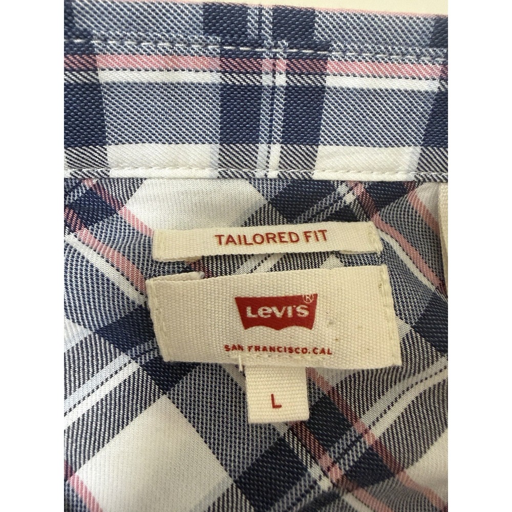 Levi's Men's Tailored Fit Plaid Long Sleeve Button-Up Shirt L Blue White